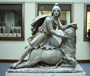 Statue of Mitras wrestling with a bull.